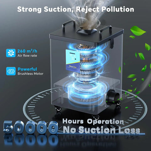 Laser Fume Extractor With Outdoor Vent For Odor Removal And Smoke Control 260m3h Suction Near Hood Capture Up To 15 cm