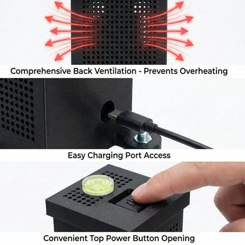 Beefy Protective Case For Golf Launch Monitor With Polycarbonate Shield showing ventilation, charging port, and power button