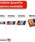 Prescored Plastic Shims For Leveling 12 Pack Quick Snap Wedges To Level Doors Windows Cabinets Toilet Shims DIY Friendly shown in various pack sizes, including 12, 24, 36, and 288 shims. Made in USA.