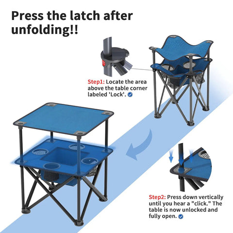 Assembly instructions for Foldable Camping Table With Built In Cup Holders And Food Basket Ultra Lightweight Square Outdoor Picnic Table