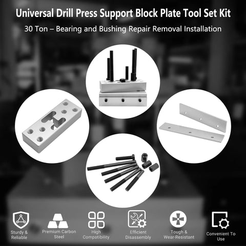 Universal Drill Press Support Block Plate Tool Set Kit For 30 Ton Capacity Bearing And Bushing Repair Removal And Installation
