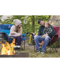 Oversized Extra Large Padded Camping Chair Portable Folding Lounge With Cup Holder Green near campfire with family seated