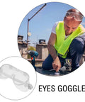 Badass Protective Safety Goggles With Anti Fog Clarity And Scratch Resistant Lenses worn by a worker outdoors with tools.