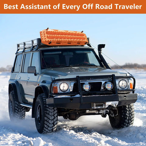 SUV with MaxTrax MKII Recovery Boards attached using Mounting Pins Kit For MaxTrax MKII Recovery Boards 4 Pack Lockable Theftproof Safety Pins