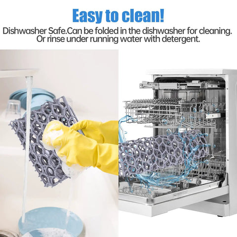 Person cleaning Must Have Premium Silicone Sink Protector Mat for Kitchen Sink in dishwasher and under running water