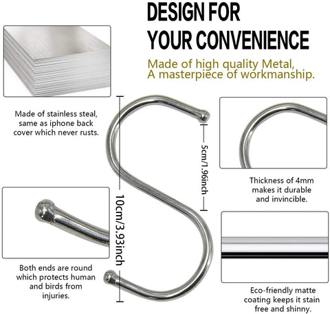 Heavy Duty Garage Storage Hooks Set Of 18 With Extra Weld Point including stainless steel S hook measurements and material details