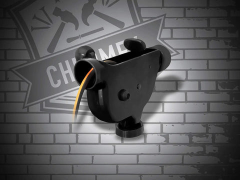 Portable Cord Winder Organizer with black swiveling bracket for quick cable wrangling against a brick wall background
