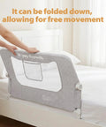 Foldable Bed Rail for Toddlers Swing Down 71 Inch Bed Guard with Stable Base, breathable mesh on bed, swinging down