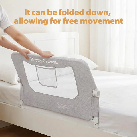 Foldable Bed Rail for Toddlers Swing Down 71 Inch Bed Guard with Stable Base, breathable mesh on bed, swinging down