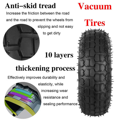 Set Of Four 10 Inch Heavy Duty Rubber Casters Smooth Rolling Tubeless Swivel Wheels With Double Ball Bearings Knockout Steel Plates Built Different For Tool Carts 660 Lb Capacity showing vacuum tire features.