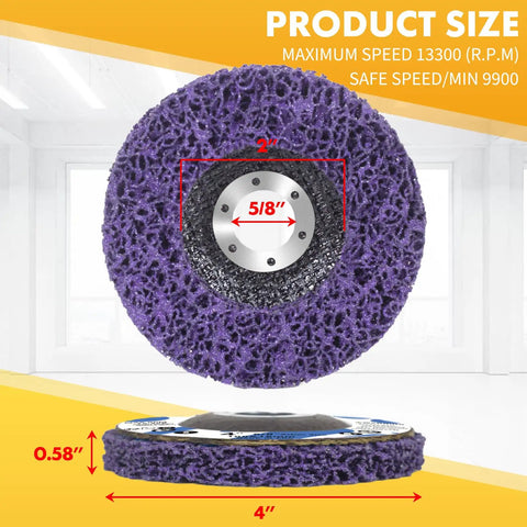 Front view of 4-inch stripping wheel for paint and rust removal with 5/8 inch arbor, part of 10 Pack Angle Grinder Stripping Wheel Set
