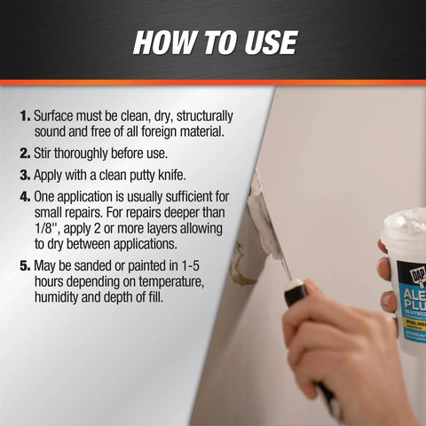 Alex Plus Spackling White 32 Oz Quick Dry Patch For Drywall Wood And Metal No Sag No Shrink Pro Grade Strength For Fast Home Repairs Smooth Finish That Sands Easy And Stays Durable For Indoor Use Remodel Projects