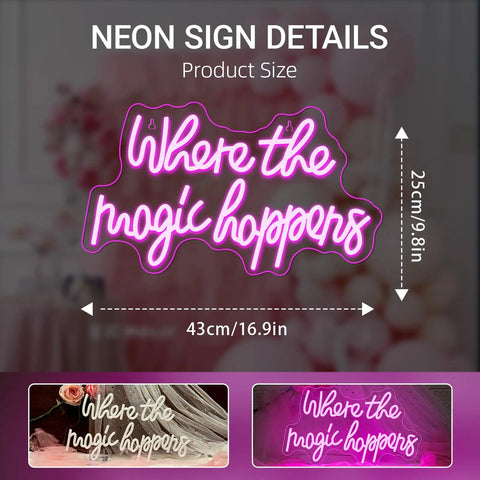 Where The Magic Happens Pink Neon Sign LED Word Light For Wall Decor USB Powered Indoor Bedroom Party Bar