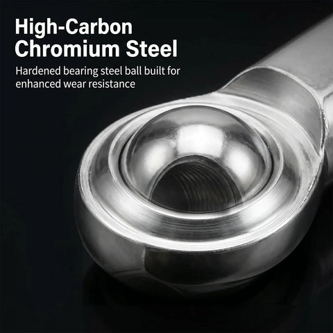 Heavy Duty 3/8 Inch Bore Rod End Bearings With Right Handed Female Thread And Jam Nuts Built Like A Tank For Hydraulic Auto Machinery Rock Solid Wear Resistant Steel Construction 2 Pack close-up image showing high-carbon chromium steel bearing ball.