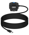 Straight USB C OBD Power Cable For Dash Cams, 11.5 Ft cable with toggle switch, black durable design for vehicles.