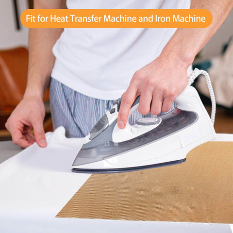 Person using iron on Nonstick Teflon Sheets For Heat Press Transfer, 18 Pack, 12 By 16 Inches, Reusable Protective Sheets