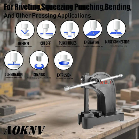 Beefy 1 Ton Manual Arbor Press With Hand Wheel For Desktop Punching, Stamping, Bending And Forming Leather And Metal on Workbench