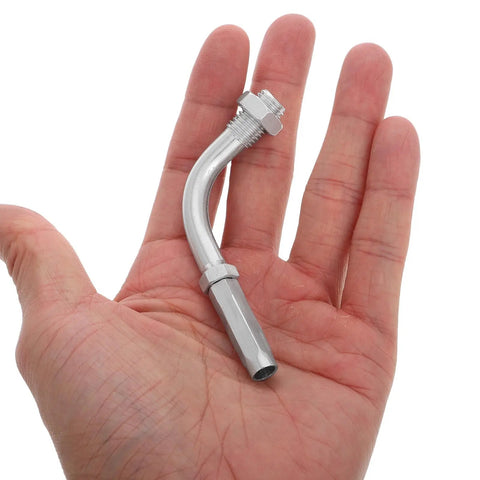 Upgrade Your Ride With This Badass Adjustable Aluminum Clutch Cable Adjuster Screw held in a hand, showcasing its 90-degree design.