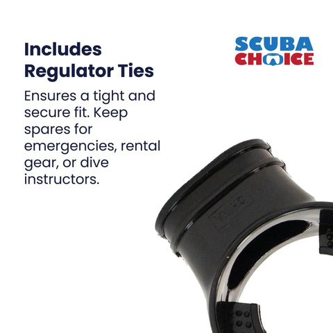 Close-up of black PVC regulator tie from 6 Pack Regulator Octopus Mouthpieces With Regulator Tie Premium PVC Universal Fit