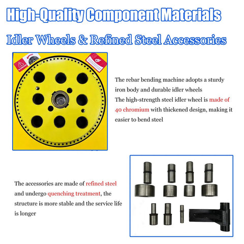 High-strength steel idler wheels and refined steel accessories of Badass Heavy Duty Electric Rebar Bender Automatic Hoop Bending Machine.