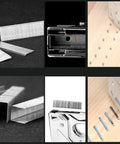Beefy Workhorse 2 In 1 Manual Stapler And Nail Gun Kit with staples and nails demonstrating usage on wood for carpentry projects.