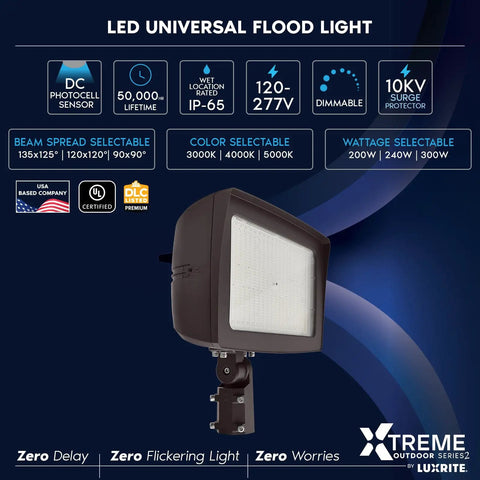 Heavy Duty LED Flood Lights Outdoor Four Pack No Fuss 3CCT Dimmable Security Lighting With Integrated Dusk To Dawn Sensor And Rock Solid IP65 Waterproof Build For Yards And Barns, showing dark bronze fixture, waterproof design.