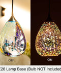 Colorful Glass Pendant Light For Kitchen Island 1 Pack Dope Modern 3D Hammered Glass Globe With Clear Shade, light off and on display.