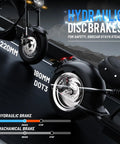 Close-up of hydraulic disc brakes on the Blazing Fast 4000 Watt Electric Bike With 60 Volt Battery and Badass Removable Sidecar.