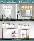 Legit Top Tier Four Light Vanity Mirror Fixture Featuring Brushed Nickel Wall Sconces On 22, 30, And 60 Inch Mirrors in Different Settings.