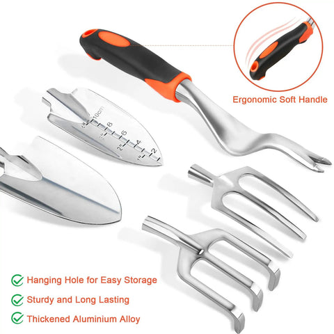 Must Have All In One Garden Tool Kit With Non Slip Ergonomic Handles, 8 Piece Heavy Duty Set In Orange, ergonomic tools displayed