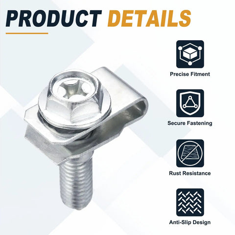20 Piece M8 Body Bolts And U Nuts Kit With Manganese Steel U Clips For Bumper And Fender Liner Push Pull Fasteners Engine Bay Retainers Replacement Hardware For Most Cars, close-up bolt and U-nut