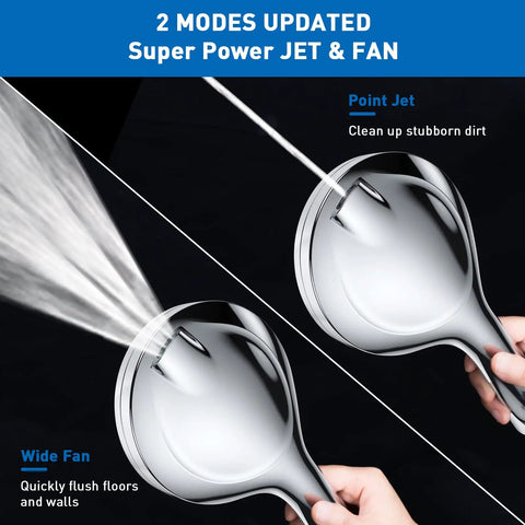 High Pressure Shower Head With Handheld Kit 8 Spray Settings And 2 Power Jet Modes showcasing point and wide jets.