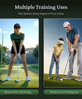 Two golfers using Golf Alignment Sticks Holder With Angle Adjustment And Detachable Rods for swing and putting practice.