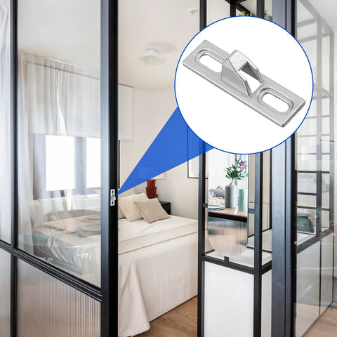 2 Pcs Sliding Door Latch Replacement Kit For Sliding Glass Doors, Screen Doors, And Patio Gates With Mounting Screws, Adjustable Vertical Screw Slots, Waterproof Zinc Alloy Lock Hardware In Silver installed on glass door