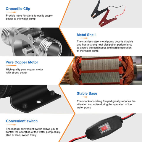 12V Water Transfer Pump 330 GPH Electric Utility Pump With Three Quarter Inch Ports Suction Hose And Spare Parts features