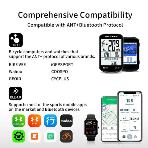 Cadence and Speed Sensor for Cycling With Dual Mode RPM Tracking, Wireless Bluetooth and ANT Plus Connectivity compatibility chart