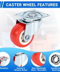 Heavy Duty 2.5 Inch Swivel Plate Casters Set Of 4 With 800 Lb Capacity Screws Included showing caster wheel features