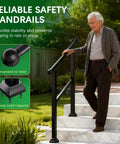 Senior man using Kickass Heavy Duty Hand Rails For Outdoor Steps Deck And Porch Rock Solid Adjustable Stair Railing Kit with sleek design.