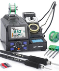Pro Grade Precision Soldering Station With Auto Calibration And Tilt Screen C210 And C245 Compatible Iron Kit Lead Free Solder Wire Six Solder Cartridges Built For Micro Soldering Phones Routers Laptops And Delicate Electronics, showing station with tools and wire.