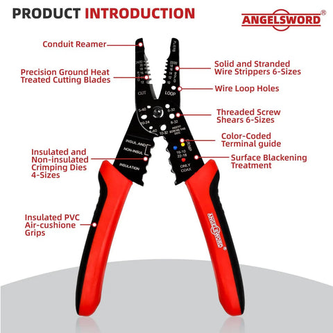 8 Inch Wire Stripper And Crimping Pliers Multi Function Tool For Cutting Stripping Crimping And Looping 10 To 22 AWG highlights