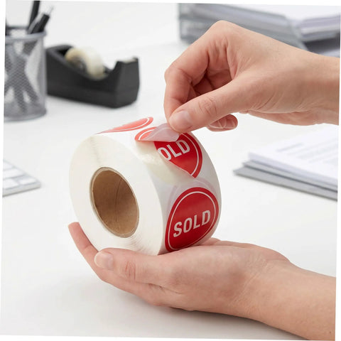 Red Sold Stickers Round Labels Self Adhesive High Visibility For Yard Sale And Warehouse Tags 500 Pack For Easy Pricing On Any Surface With A Pro Look. 2-inch paper roll