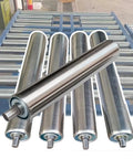 Set Of 5 Heavy Duty Conveyor Rollers For Industrial Gravity Systems Stainless Steel Replacement Rollers Dia 50mm 2 Inch And Length 4 To 10 Inches With Customizable Size Options Built Tough For Material Handling placed on conveyor frame.