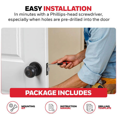 Installation of Oil Rubbed Bronze Classic Passage Door Knob For Closets And Hallways, Non Locking Interior Door Hardware