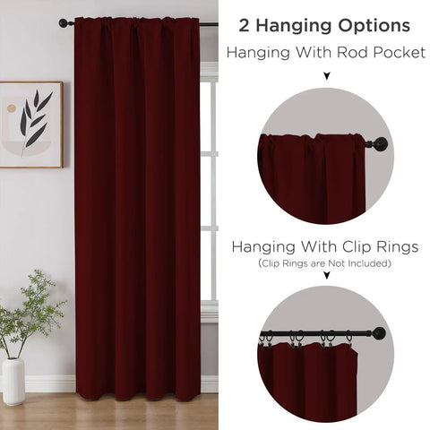 Burgundy Red Blackout Curtains 96 Inch Long 2 Panels Rod Pocket Window Drapes Darkening Thermal Insulated Light Blocking