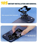 EZ Install Case Friendly 9H Tempered Glass Camera Lens Protector for iPhone being applied and removed using tray