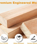 Stack of premium engineered wood planks showcasing eco-friendly, water-resistant, and scratch-resistant features.