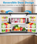 Rock Solid 1.6 Cu Ft Mini Fridge With Freezer showcases reversible door, adjustable shelves, and fresh produce inside.