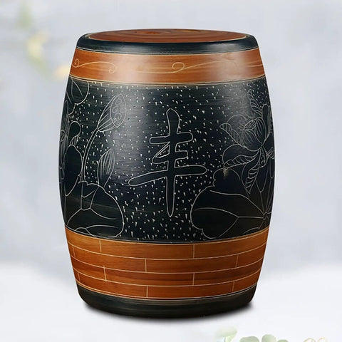 Chinese Style Ceramic Rice Jar With Airtight Lid And Silicone Ring Moistureproof Food Storage Container For Grains Coffee Beans Snacks Hand Painted Kitchen Canister, round, decorative design, blue and brown.