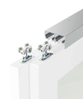 60 Inch Bypass Sliding Door Hardware Kit for Closets and Living Spaces, 5ft Double Track System with silver aluminum rail close-up