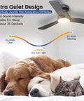 42 Inch Ceiling Fan With Light And Remote, Low Profile Flush Mount, 3 CCT LED, 6 Speed Quiet Motor above sleeping pets
